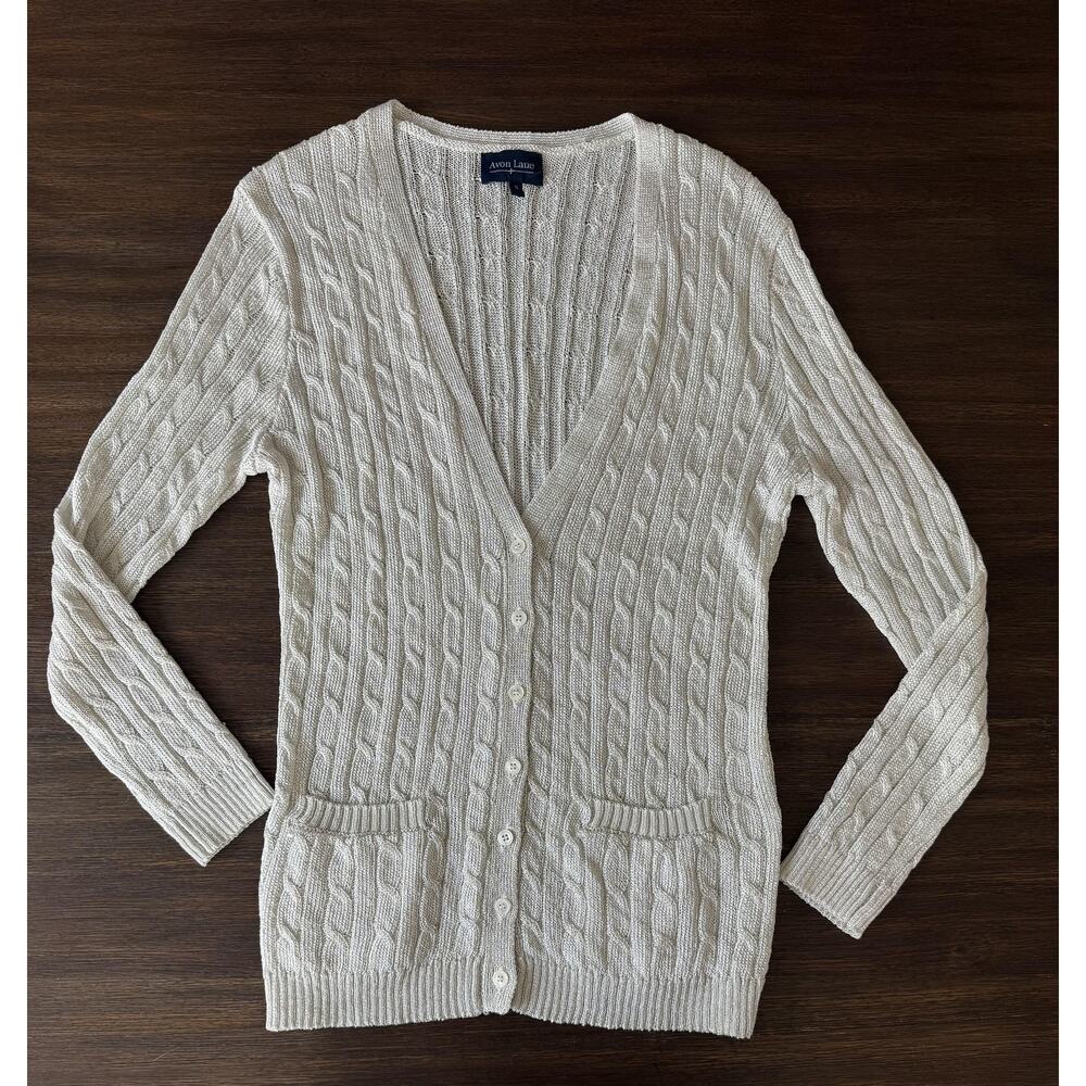 Tuckernuck Cable Knit Cardigan Sweater Womens Small Silver Lurex Avon Lane